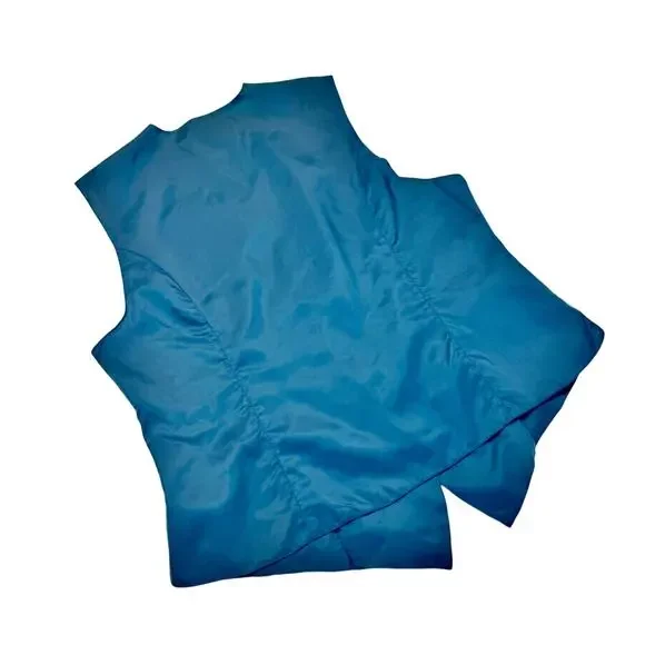 Boho Croquet Club VTG Floral Vest Blue 100% Silk Women’s Large NWT Deadstock - Picture 2 of 12